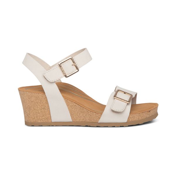 Aetrex Women's Lexa Quarter Strap Wedge Sandals - White | USA 8EMPASP